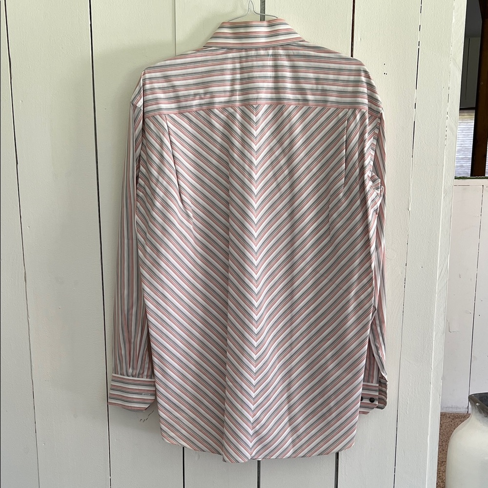 Claiborne Red and Blue Striped Collard Dress Shirt Pearl Gray Buttons Cotton - Picture 6 of 6